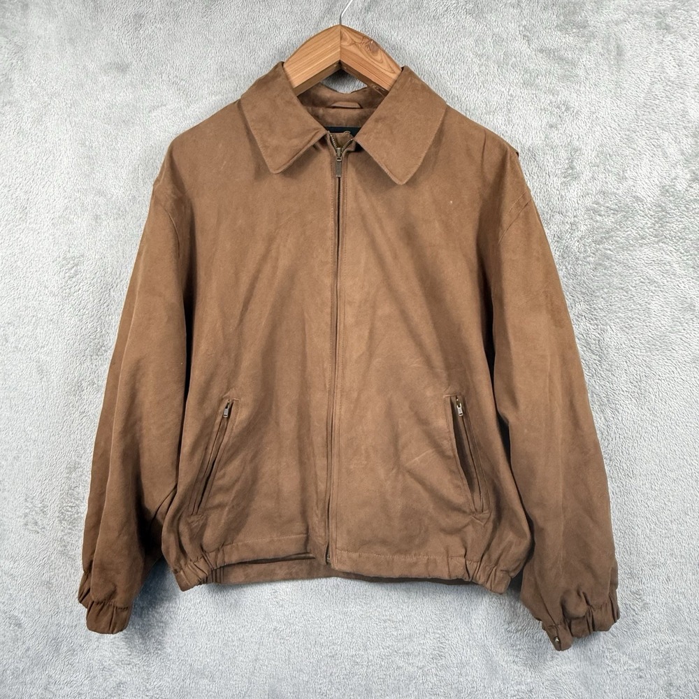 Gary Player Bomber Jacket Mens M Brown Faux Suede Golf Classic 90s Vintage Zip
